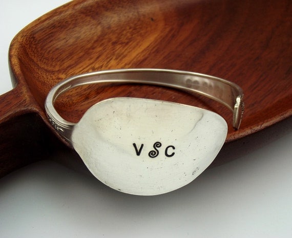 Anniversary Date and Monogram Spoon Silverware Bangle Bracelet-Silverware Jewelry