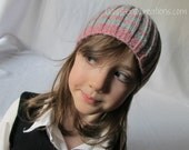 Pink and Sage Ribbed Hat-  Stretchy Beanie Hat- Size Child (18-20" head)