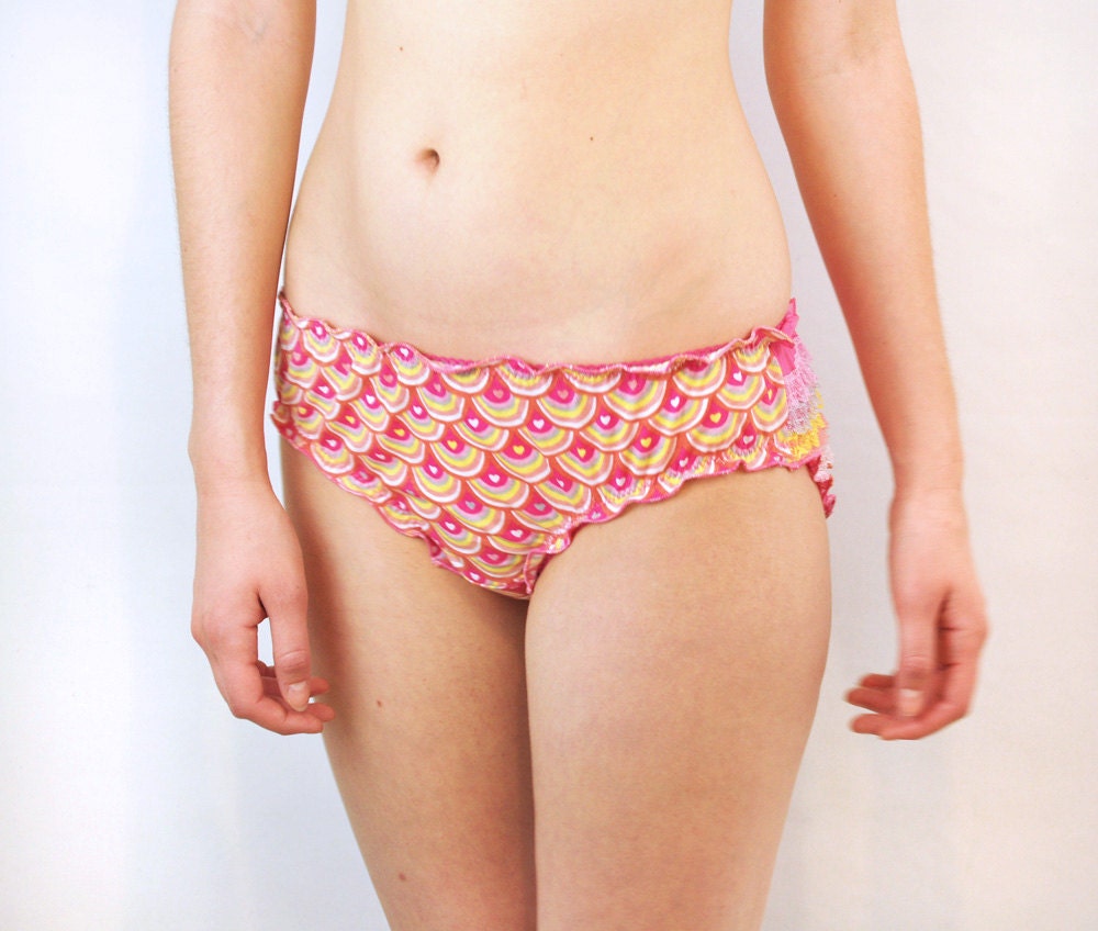 Hearts and rainbow pink panties with multi colored frills lingerie