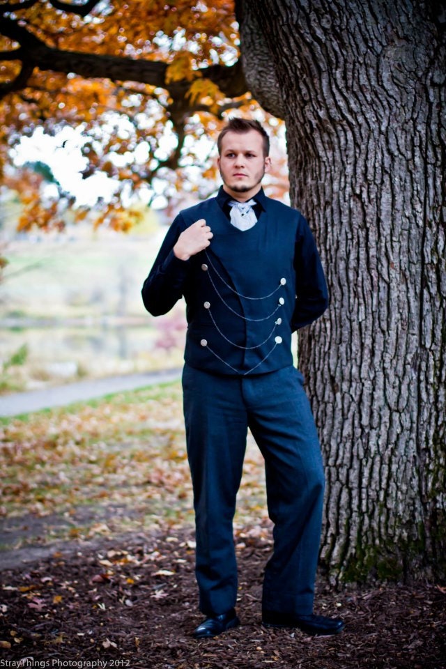 Steampunk Mens Vest Asymmetrical Cut with Double Breasted Buttons- Custom to Order