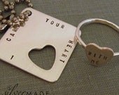 i carry your heart. LARGE SQUARE keychain and sterling silver HEART ring (Intertwine)