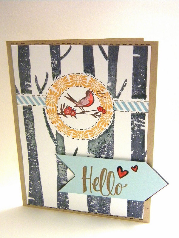 Colorful Robin Hello Card OOAK