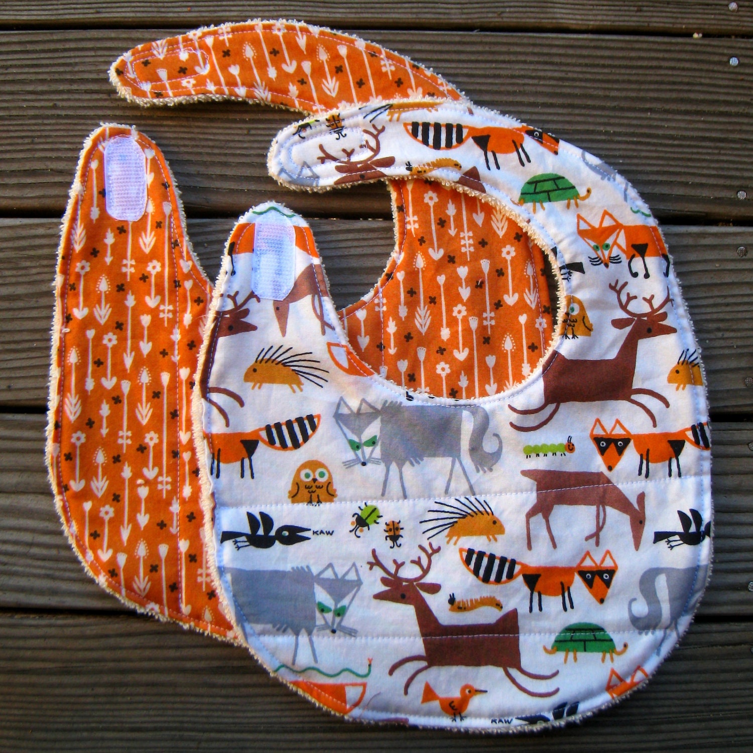 Organic Terry Bibs - Set of 2 - Forest Friends and Arrows