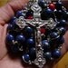 925 Silver 6 cm Cross Lapis lazuli & Fire Coral Rosary