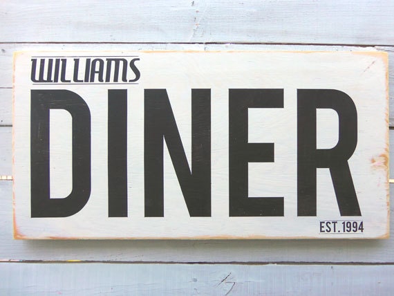 Kitchen Art Wall Decor -Personalized Diner Typography Wood Sign