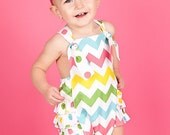Chevron Baby Girl Sunsuit Romper Bubble with Ruffles - Candy Coated Multi