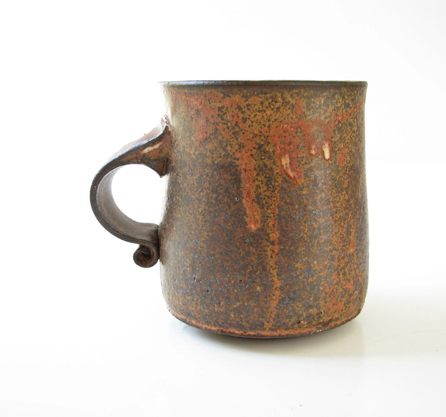 2 Studio Pottery Cups Mugs - Brown Clay - Brown Glaze