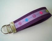 Wristlet Key Fob Purple with Retro Flower Ribbon