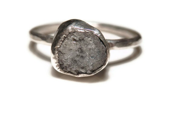Sterling silver and silvery grey conflict free rough diamond ring