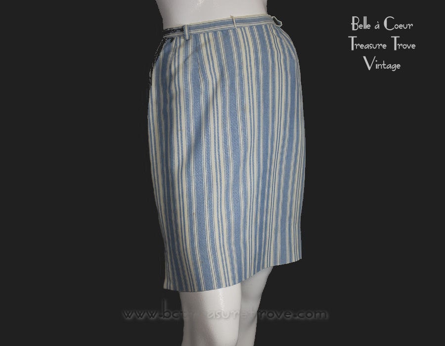 1960s Skirt  Vintage Blue and White Stripe XSmall