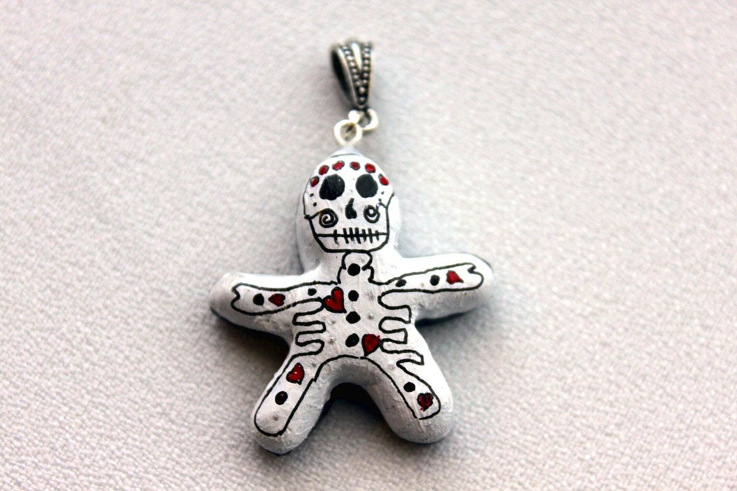 Day of the Dead/ Halloween Pendant Poppet Black&White with Hearts