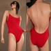 Vintage 80s Thick Gold CHAIN STRAP Red Swimsuit Designer Robin Piccone Bathing Suit S M 6