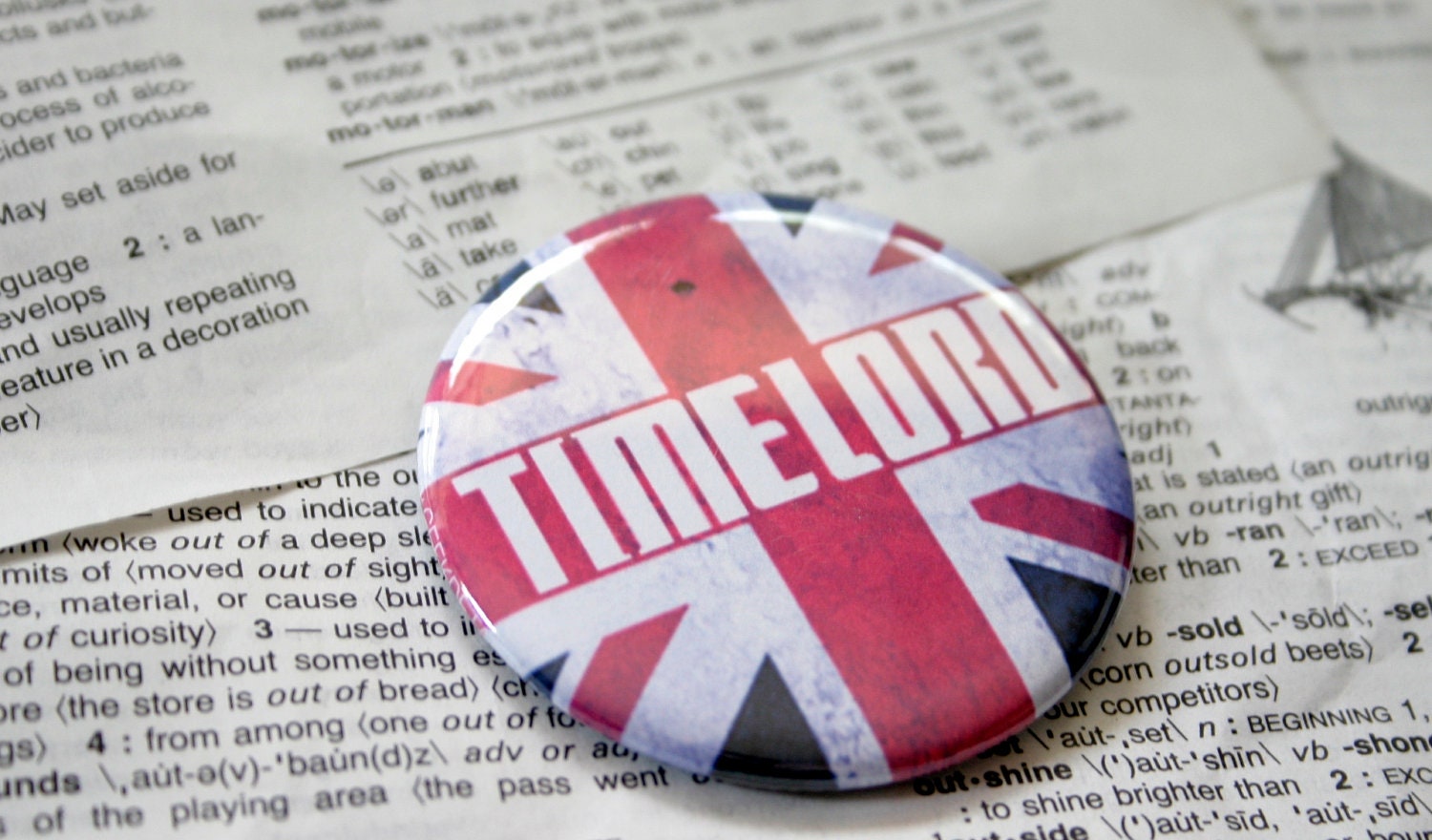 Union Jack Timelord  Dr. Who Themed Pinback Button