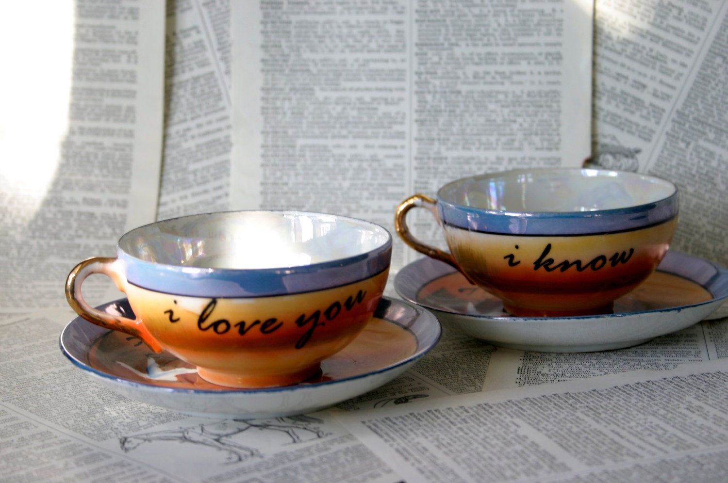 I love you I know blue crane teacup and saucer set