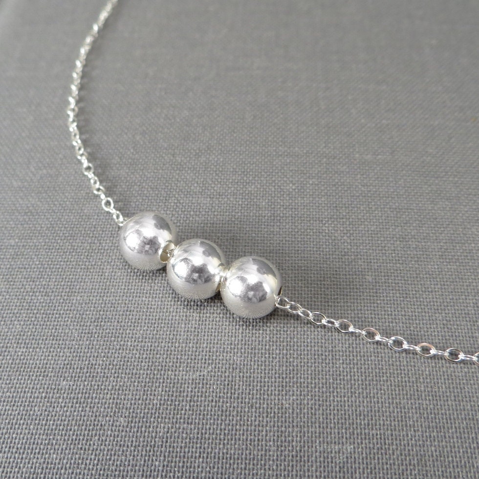 Sterling Silver Necklace - Three Sterling Silver Beads - Simple Modern Minimal Necklace