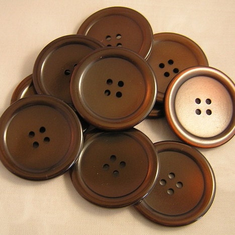 10 Large Dark Brown Buttons 1-1/4 inch 4 Hole