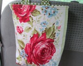 Car Trash or Litter Bag Reusable in Shabby Roses with Dots on Sage Green