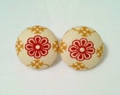 red daisy - fabric button earrings