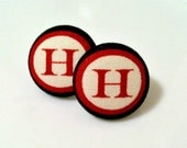 h initial - fabric button earrings