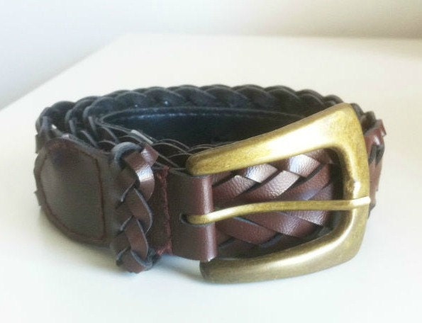 Brown Braided Belt with Brass Buckle - Vintage