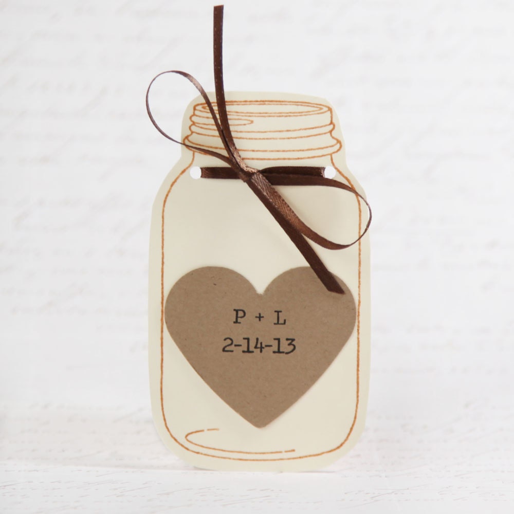 Personalized Mason Jar Tags or Cards - Large, Ivory with Ribbon attached and string