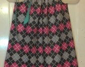 SALE--Infant Pillowcase Dress, Size 12 months. Corduroy Argyle print, pink, black, grey, and powder blue.
