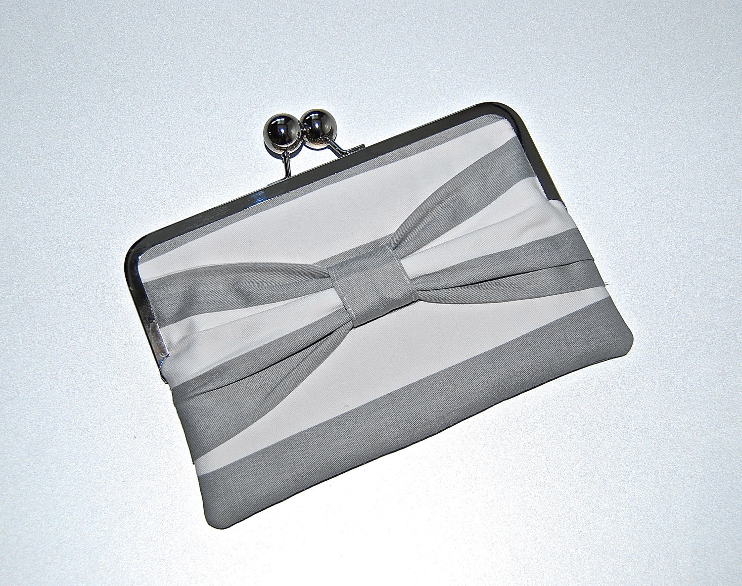 Unique iPad mini and eReader / Kindle / Sony / Nook Clutch Case "Gray Stripes with Bow"