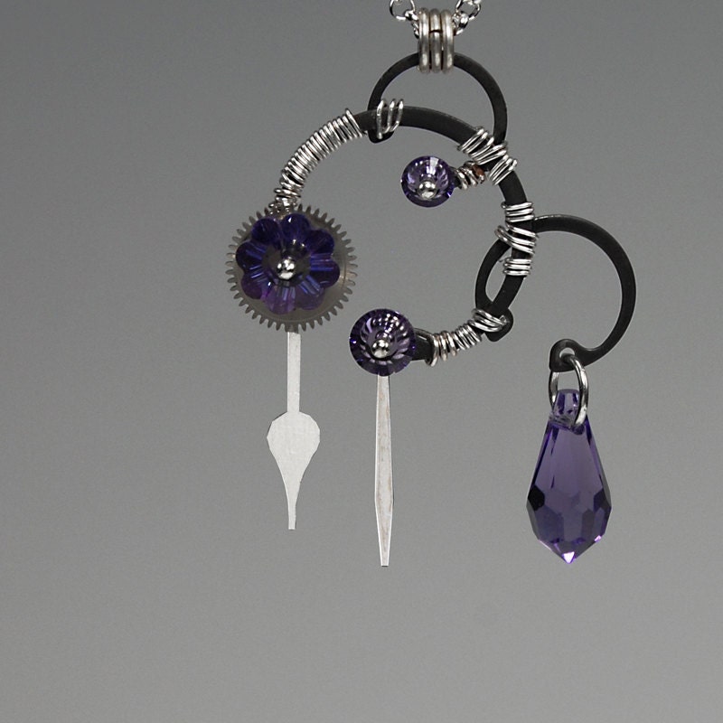 Perses v2: Tanzanite Swarovski crystal steampunk necklace
