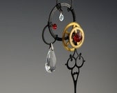 Rearview Mirror Sun catcher with vintage clock parts and Swarovski crystals v3