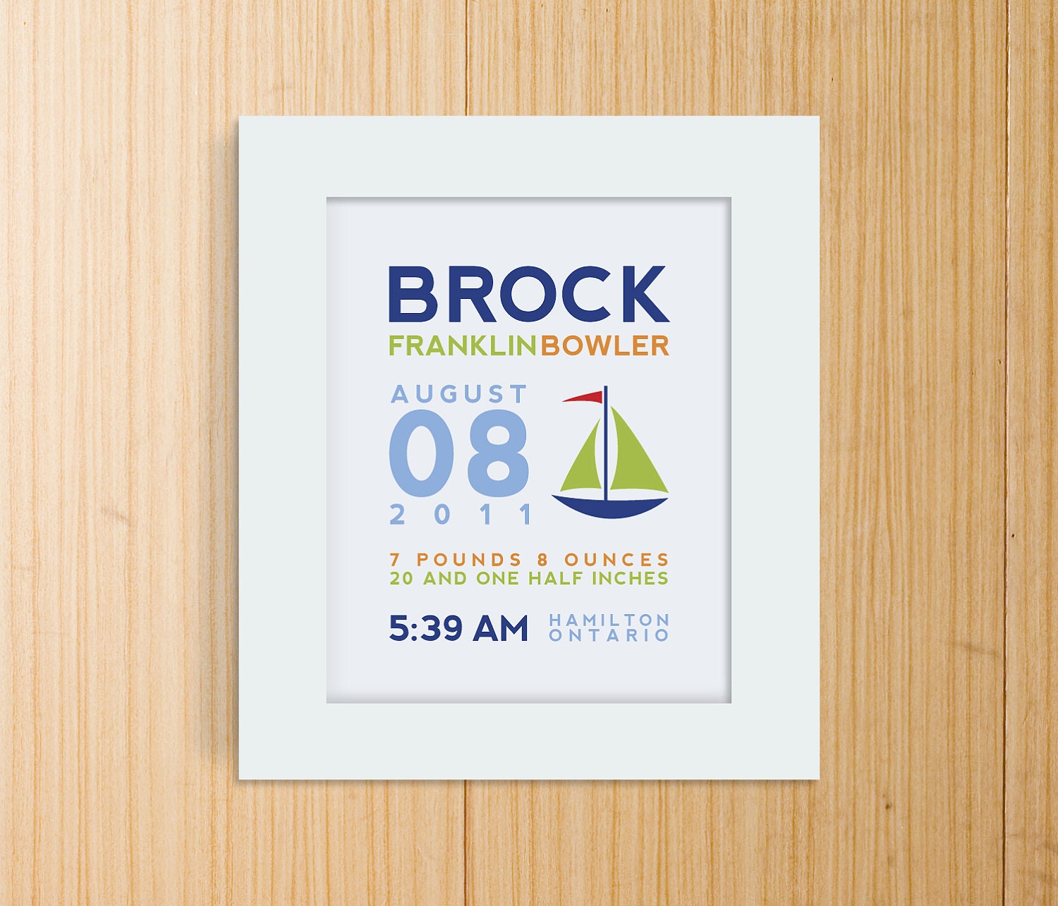 Custom Birth Announcement Print - SAILBOAT Wall Art