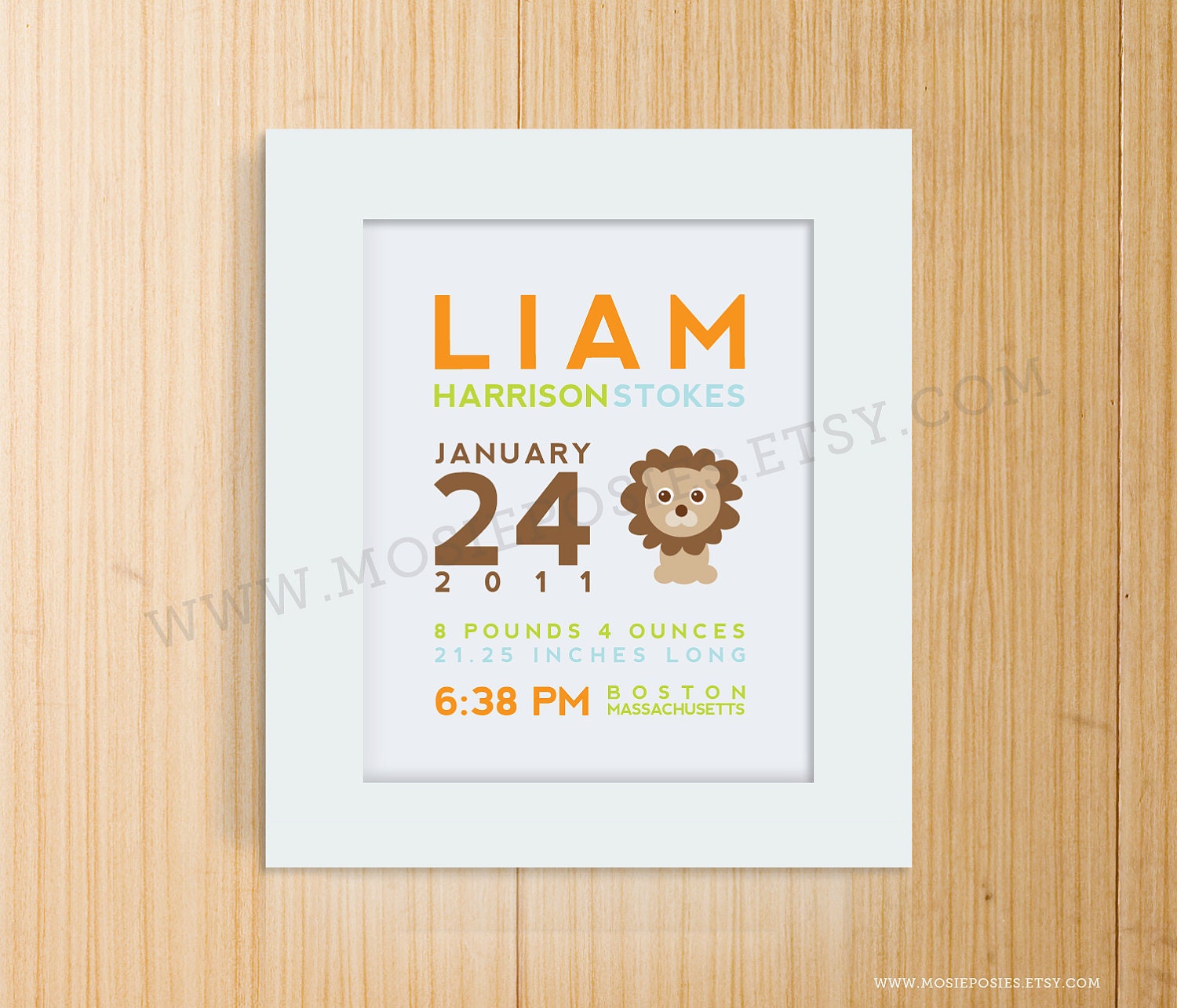 Custom Birth Announcement Print - LION Wall Art