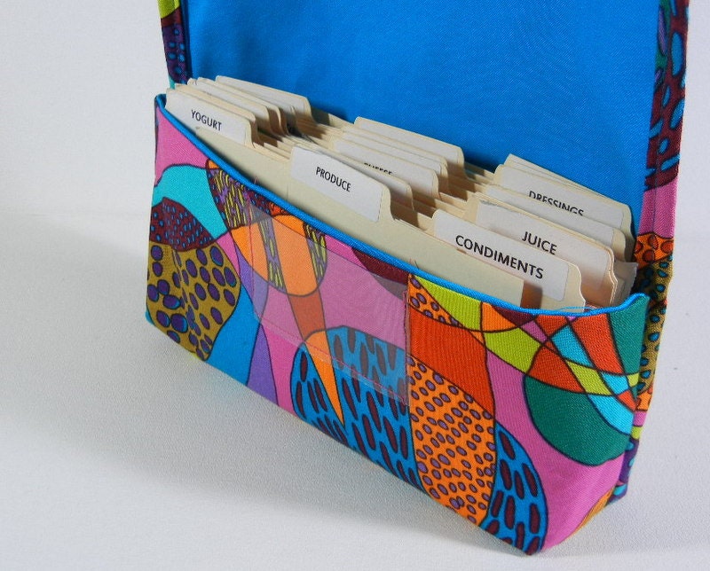 Coupon Holder or Purse Organizer Psychedelic Doodles Fabric Turquoise Lining