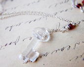 Key Necklace Swarovski Crystal Minimalist Modern Secret Garnet Sterling Silver PoleStar Birthstone