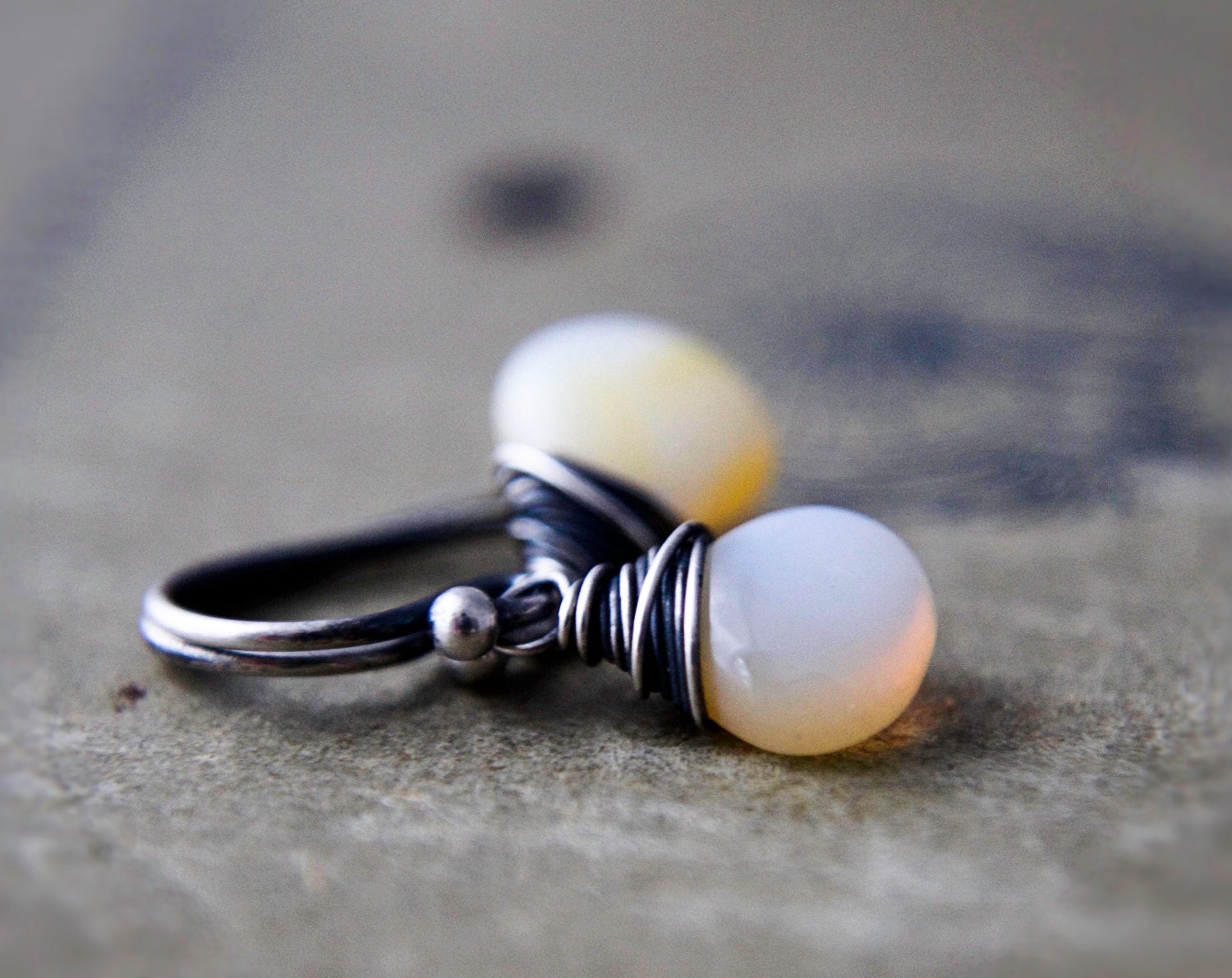 Opal Earrings October Birthstone Yellow White Dangle Drop Earrings