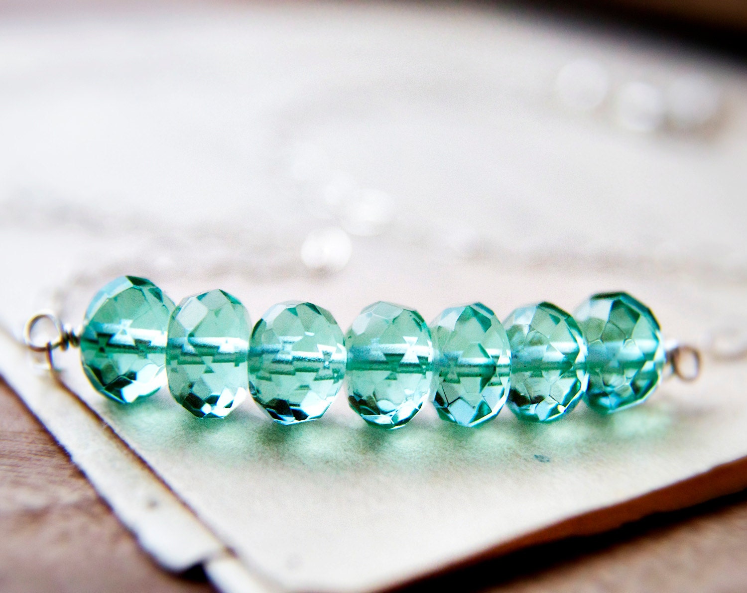 Aqua Glass Necklace Sea Green Silver Green Pendant