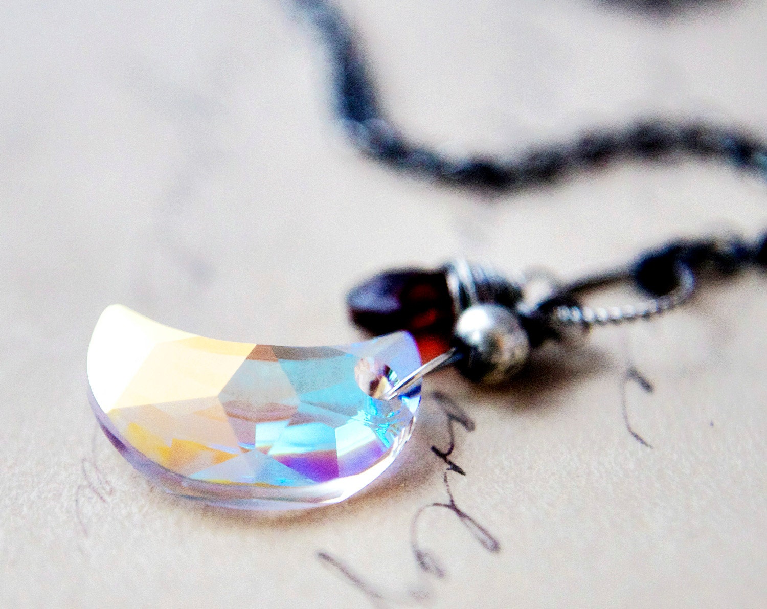 Moon Necklace Crystal Garnet January Celestial Night Pendant PoleStar