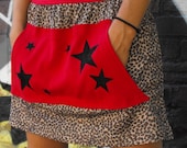 Repurposed Leopard Print Mini Skirt with Red Pocket: Size Small Medium