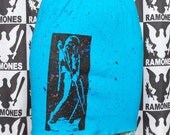 Joey Ramone Turquoise, Pink, Blue and Black Splattered Mini Skirt : Size Small or Medium