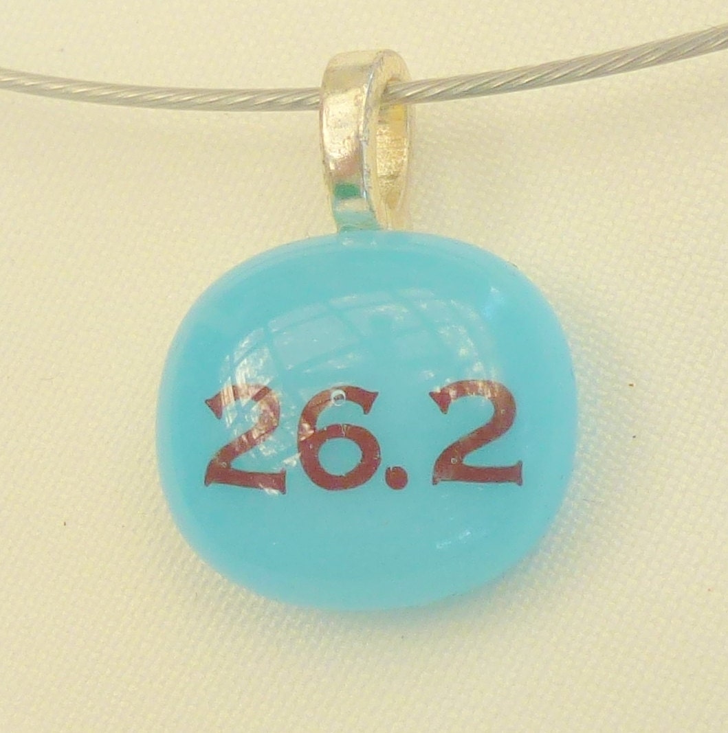 26.2 Marathon fused glass pendant, necklace - Turquoise Blue - LotsaShimmer