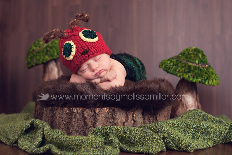Little Caterpillar Newborn Cocoon and Hat Set, Knit Baby hat, newborn hat, Knit Photo Prop