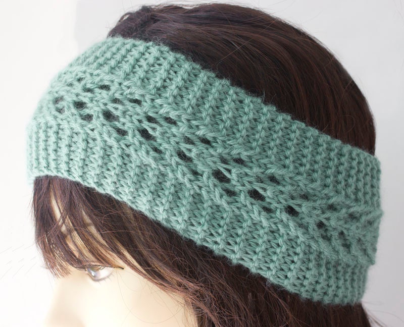Lace  Headband,  Ear Warmers,  Pony Tail Hat, Hand Knit, Mint  Bamboo Spring Accessories