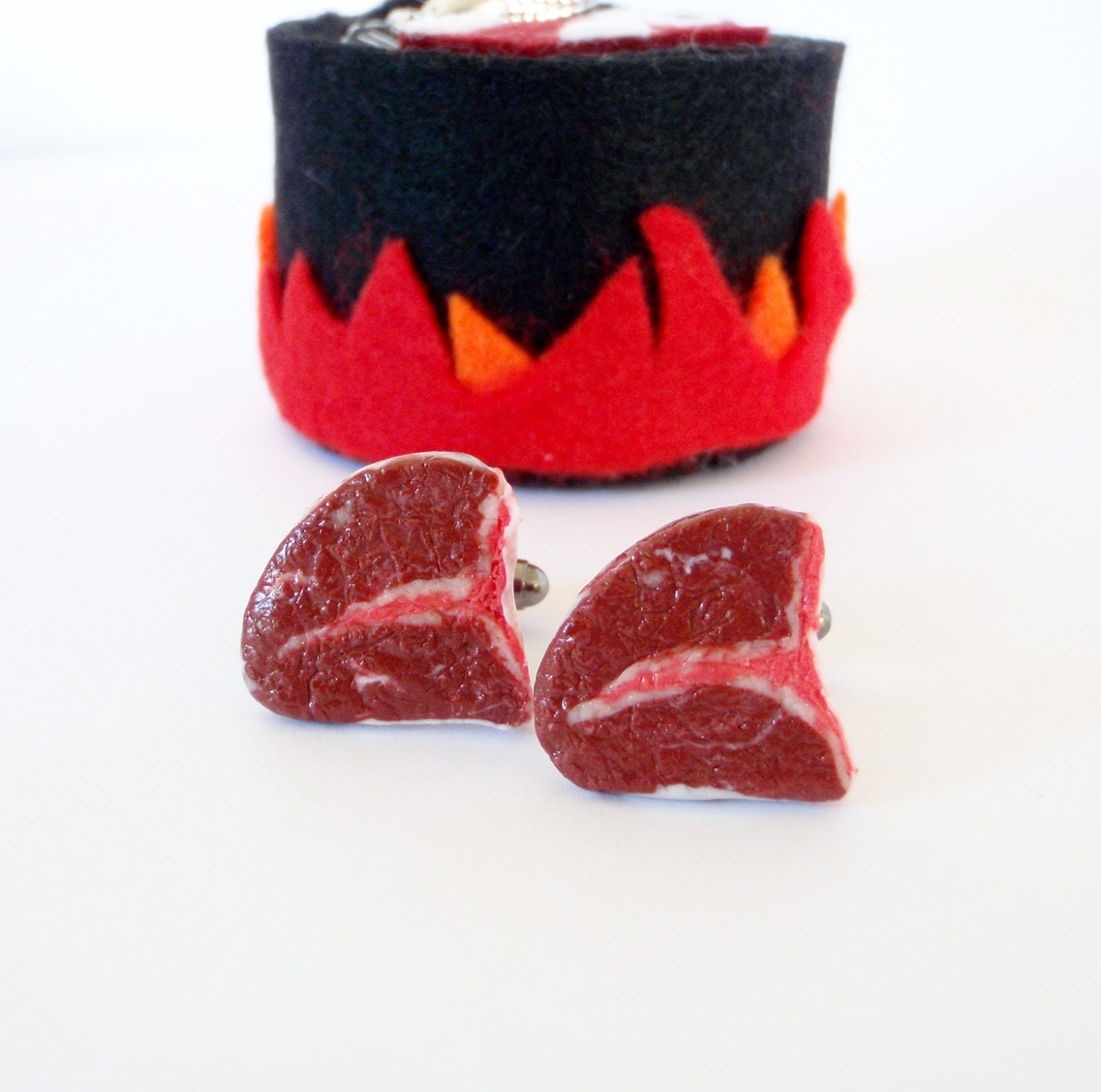 Steak Out Cufflinks - T-Bone Steak Cufflinks - Collectable Miniature Food Art Jewelry Schickie Mickie Original