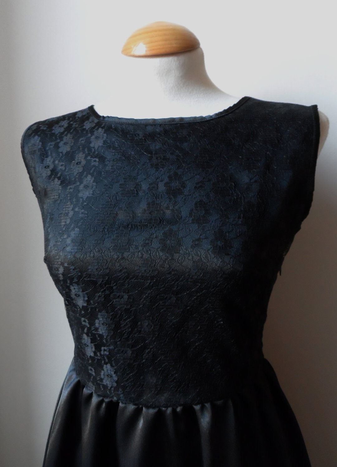 Lace Dress in Black Satin / Romantic Bohemian / Handmade / Choose your size