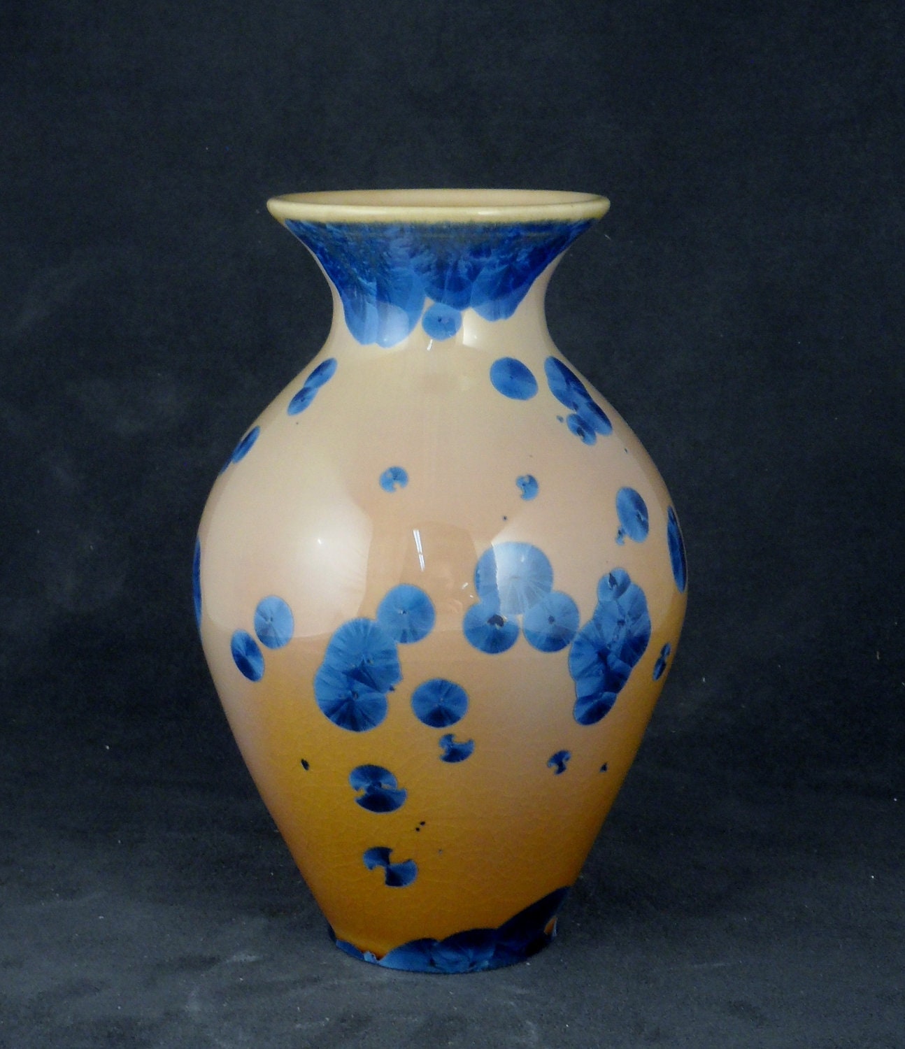 Royal Blue and Tan Crystalline Glazed Vase