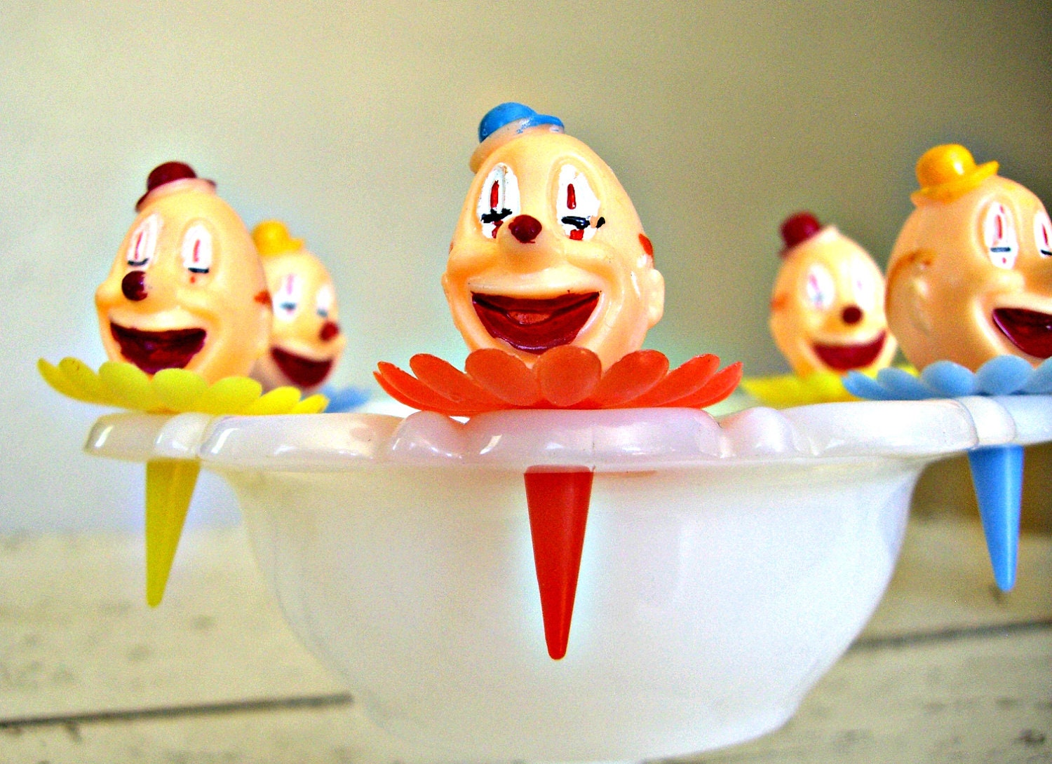New In Package-- CLown Cupcake Toppers, A Kitschy Set of Twelve, One Dozen