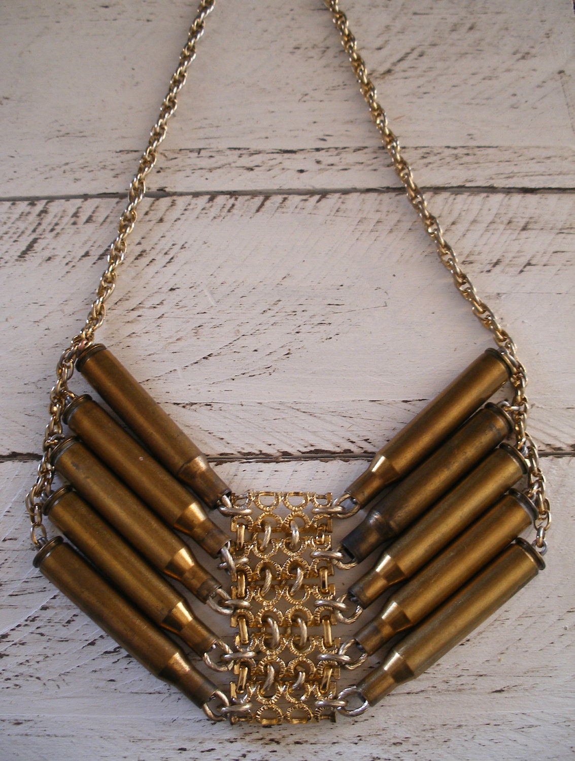Upcycled tribal bullet casing necklace