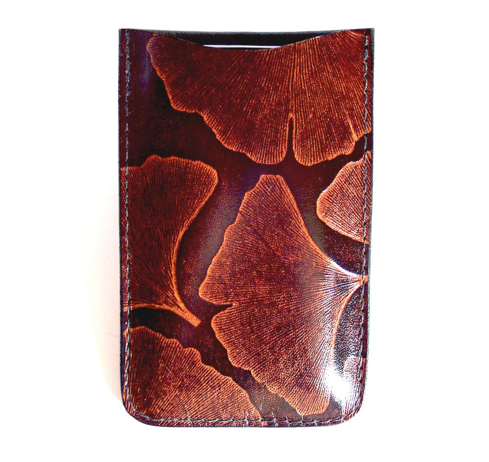 Leather iPhone 4S or 4 Case with Ginkgo Leaf Design