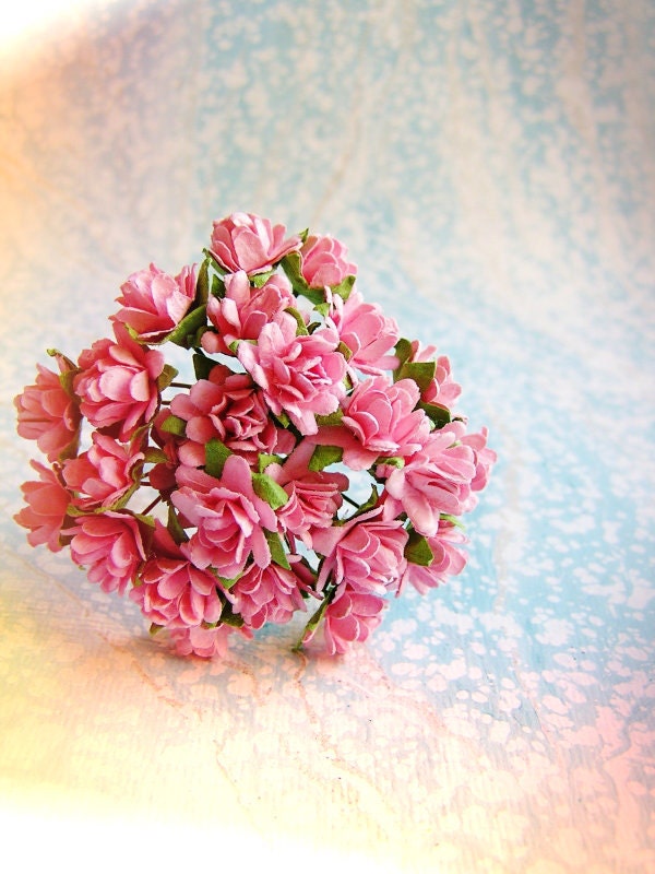 Candy Pink  Petite Lotus Vintage style Millinery Flower handmade Bouquet - for decorating, gift wrapping, weddings, party supply, holiday
