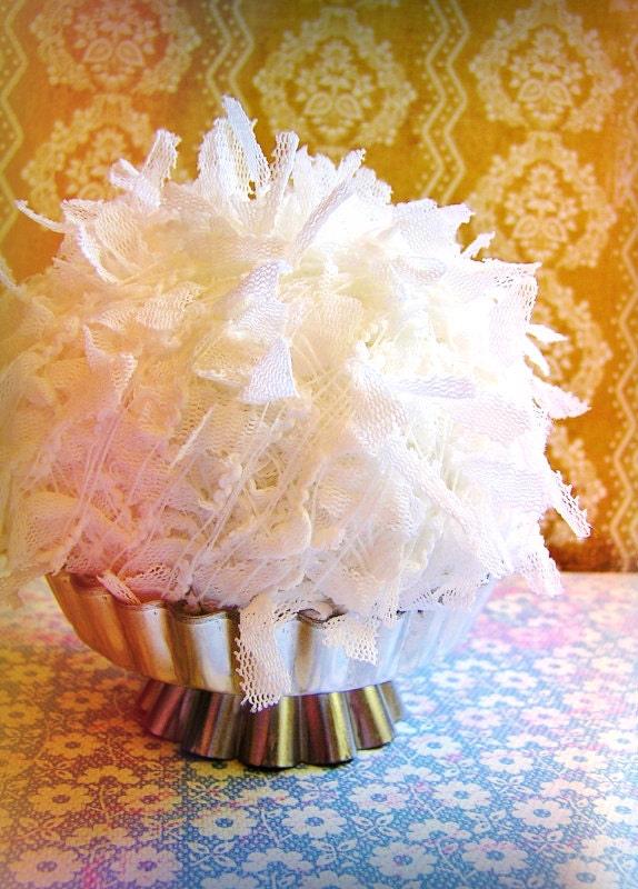 Marshmallow Creme Lace Flag Ribbon bunting Garland / Trim - luxe novelty party wedding embellishment holiday craft decor supply - 15 yards