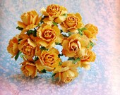 Golden Saffron yellow Peonies Vintage style Millinery Flower Bouquet - for decorating, gift wrapping, weddings, party supply, holiday